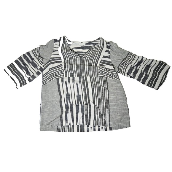 Pure Jill Tops - Pure Jill Tunic Top Womens Small Gray Striped Cotton Lightweight Boho Lagenlook